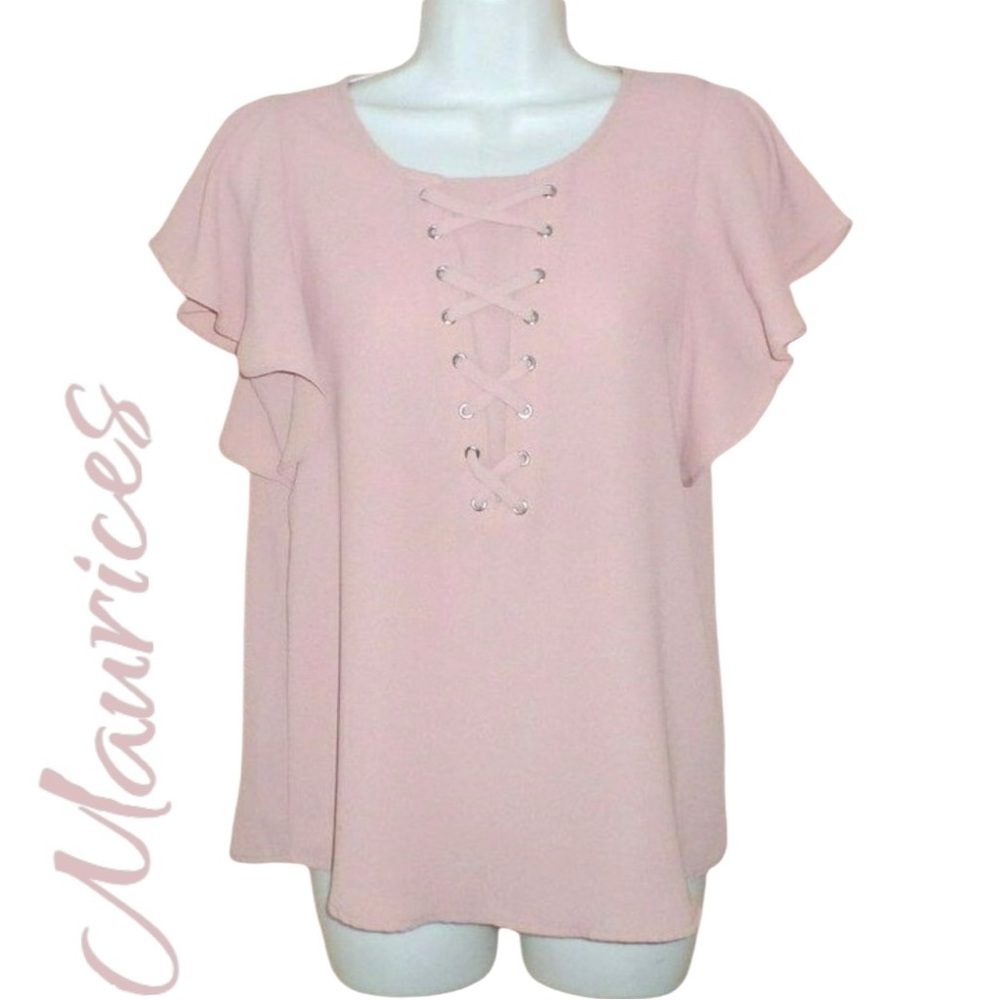 S Women's MAURICES Lace Up Inspired Blouse Top - Picture 3 of 8